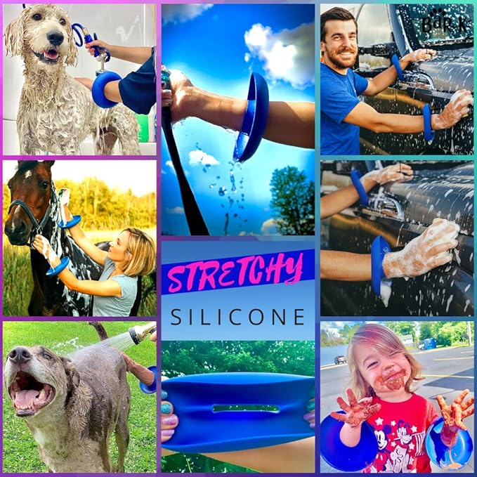 BaR-K Drip Catcher Cuffs - Pet Bathing Tool for Dog Shower and Dog Bathtub - Dog Bathing Station Grooming Supplies and Horse Supplies for Horse Grooming Kit - Protective Dog Washing Tool - Blue 2 Set
