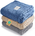 Luciphia 1 Pack 3 Calming Dog Blanket Fluffy Premium Fleece Pet Blankets Soft Sherpa Throw for Dogs Puppy Cat Grey/Beige/HazeBlue Large (41" x31")
