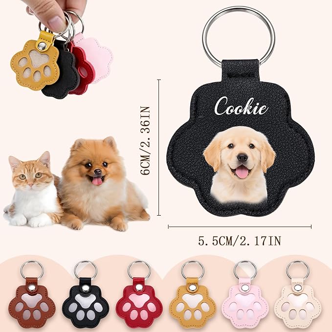 Personalized Dog Hair Keychain with Photo Name, Custom Pet Fur Keepsake, Pet Memorial Gifts for Dogs,Pets Paw Shaped Leather Keychain, Cat Memorial Gifts for Loss of Cat, Christmas Gift for Dog Lover
