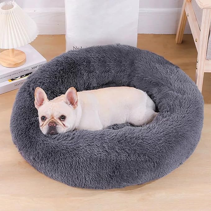 Nisrada Dog Bed for Small Medium Large Dogs, 24 inch Calming Dogs Bed, Washable-Round Cozy Soft Pet Bed for Puppy and Kitten with Slip-Resistant Bottom
