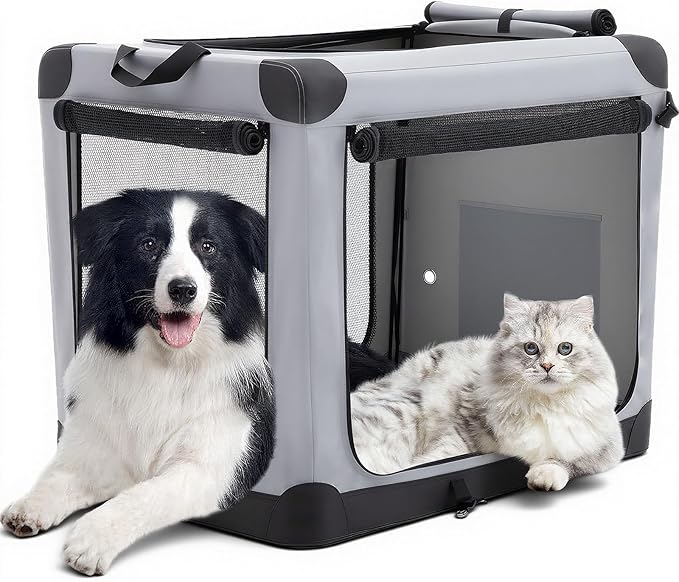 DUMOS Dog Crate 42 Inch Travel Cat Pet Carrier for Extra Large Dog, Portable Foldable Soft Pet Crate with Storage Bag & Washable Pad for Indoor Outdoor Dog Kennel Carrier (XL-80lbs, Grey)