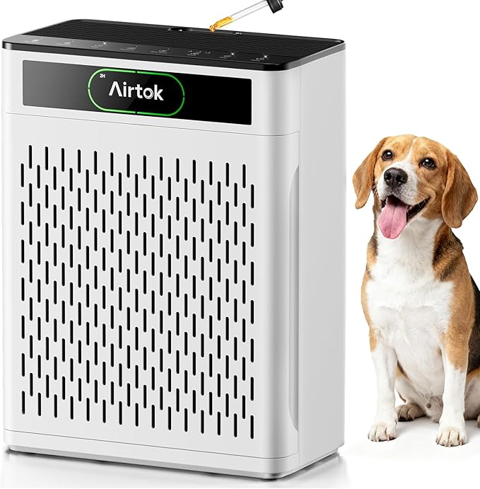 Air Purifiers for Home Large Room Up to 1848sq.ft, Airtok Air purifier for Home Pet, Washable Pre-Filter Air Quality Monitor HEAP Sleep Mode Air Cleaner for Bedroom, Dorm room, Office, AP3001 White