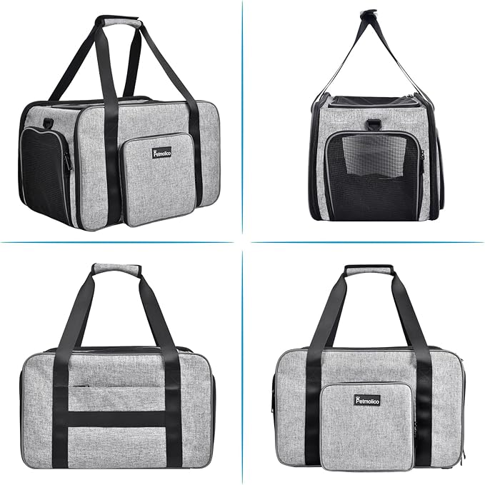 Petmolico Cat Carrier Soft-Sided Pet Bag for Small Medium Cats Puppies 16LBs - Airline Approved Pet Travel Carrier 3 Open Doors (Medium,Grey-X863)