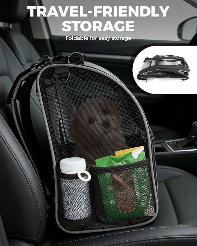 Cat Carrier Backpacks for Kitty Small Dog up to 15 lbs, Lightweight and Foldable Dog Backpack Carrier with Breathable mesh for Travel, Walking, Hiking, Camping and Vet (Grey)
