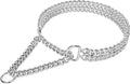 Silver Dog Chain Collar - Stainless Steel, Adjustable Walking, Metal Cuban Link, Chew Proof Double Row Chain Collar for Large, Small, Medium Dogs