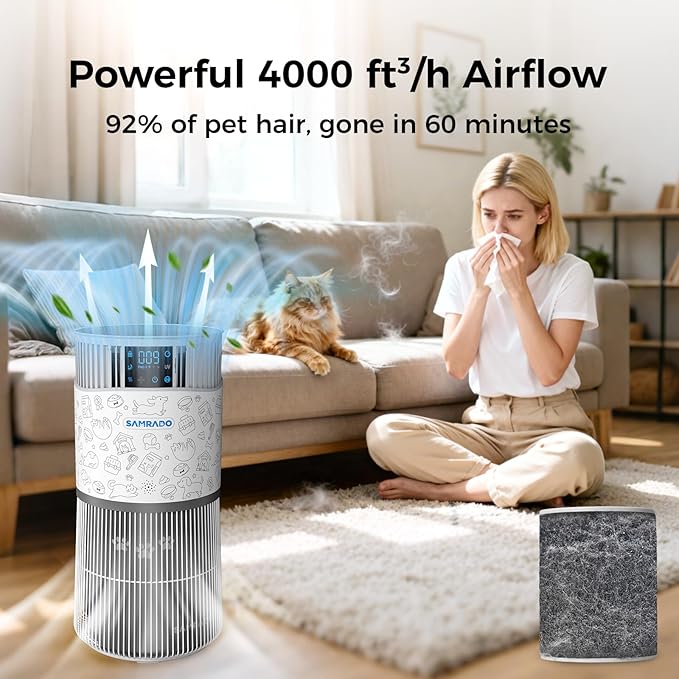 Air Purifier for Home Pets with Smart WiFi up to 4000Ft², H13 HEPA for Floating Pet Hair, Dander & Pet Odor, 7-Stage Filter, Electronic Aromatherapy Diffuse, 360° Wide Intake,22dB Ultra Quiet