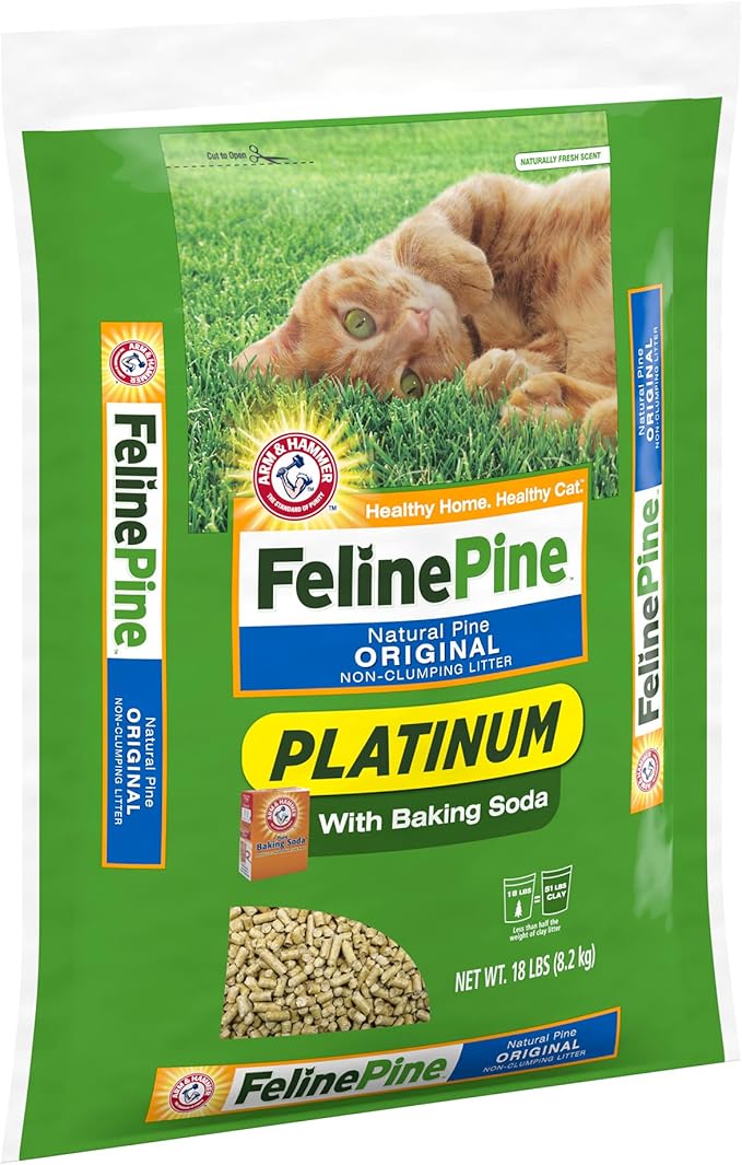 Feline Pine Platinum Non-Clumping Cat Litter, Feline Pine Cat Litter 18lb (Pack of 2)