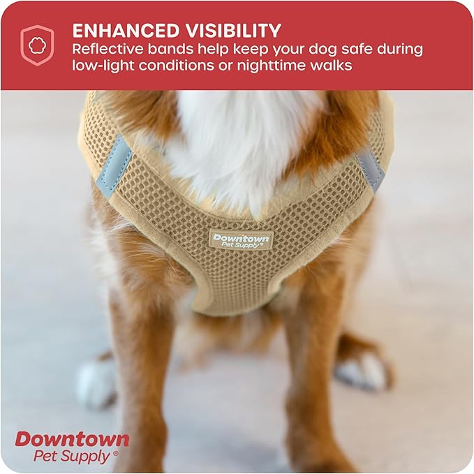 Downtown Pet Supply Step in Dog Harness No Pull, XX-Large, Khaki - Adjustable Harness with Padded Mesh Fabric and Reflective Trim - Buckle Strap Harness for Dogs