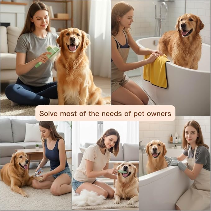 Cat&Dog Grooming Kit-6PCS for Cat Flea Comb, Dog Brush For Shedding,Pet Nail Clippers For Dogs,Pet Grooming Gloves, Dog Finger Toothbrush & Dog Bath Towel- Perfect Cat Grooming Supplies