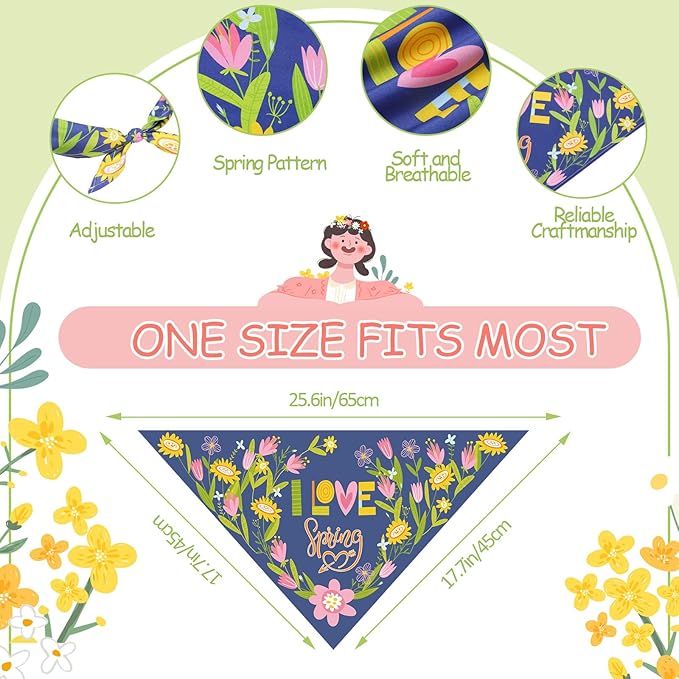 Chunful 50 Pcs Spring Dog Bandanas Bulk Flora Dog Bandanas Pet Triangle Scarf Bib Pet Costume Adjustable Cat Outfit Washable Bids Kerchief for Small Medium Puppy(Fresh Style)