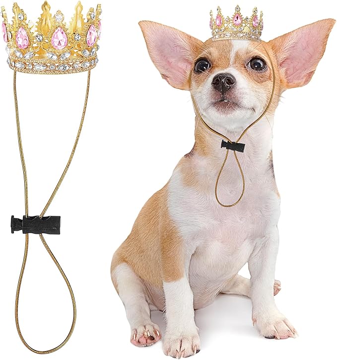 Abbylike Pet Rhinestone King Crown, Queen Crown for Birthday New Year Costume for Small Dog Cat Cosplay Party Accessories Adoption Celebration Wedding Birthday Photos Prop Costume(Pink,Small)