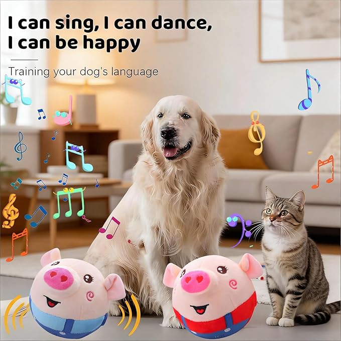 Interactive Dog Toys,Active Moving Pet Plush Toy with Recording and Music Modes, Jumping Squeaky Song shaking Interactive Dog Ball,Rechargeable Dog Toys to Keep Them Busy, Plush Pet Toy(Smile Red Pig)