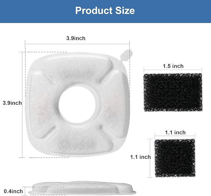 （16 Pices） 8 Pack Replacement Filters & 8 Pack Replacement Pre-Filter Sponges for Veken 95oz/2.8L Bellflower Pet Fountain Cat Water Fountain Dog Water Dispenser