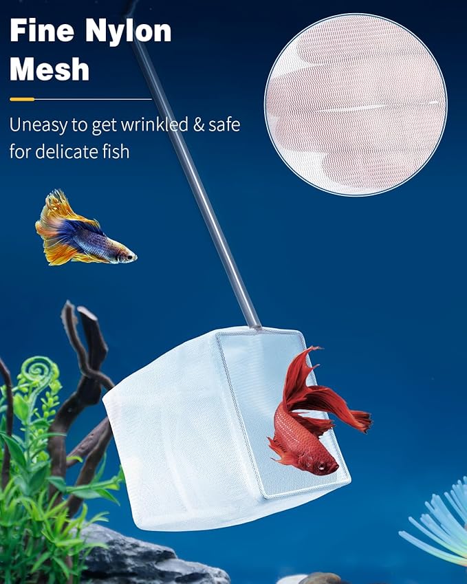Pawfly Aquarium Shrimp Net Tiny Fish Tank Net with Extendable Stainless Steel Handle Soft Square Fine Net Mesh for Shrimp Baby Fish Food Residue Debris Skimming Net for Small Ponds