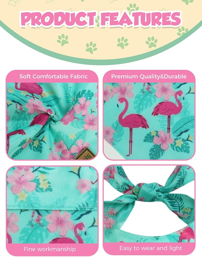 Luxury Double-Layer Dog Birthday Bandana – Handmade, Silk-Soft Polyester for All Dog Sizes | Birthday & Party Outfit | Gift-Ready Pet Accessory(Blue Flamingo, Large)