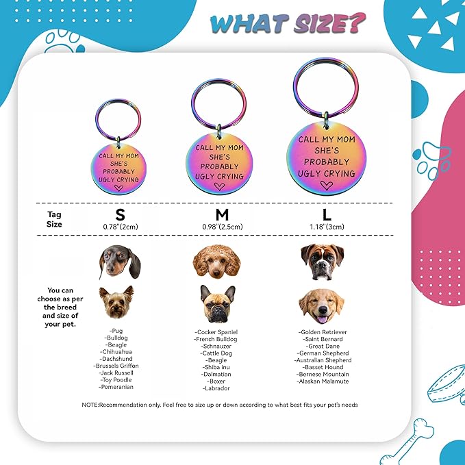 Funny Personalized Dog Tag, Customized Dog Collar with Name Tag Plate, Call My Mom She's Probably Ugly Crying,Cute Pet Tag Keychain for Dog Cats Owner, Dog Name Tag Double Sided Engraved (Type 2)