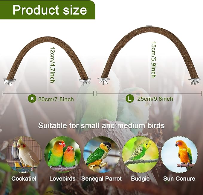 Rypet Parrot Natural Wood Stand Perch, Swing U Shape Natural Parrot Perch, U Shape Bird Chewing Stand Stick, Bird Cage Accessories for Parakeet, Conure, Cockatiel, Budgie, Lovebirds,Amazon Parrots