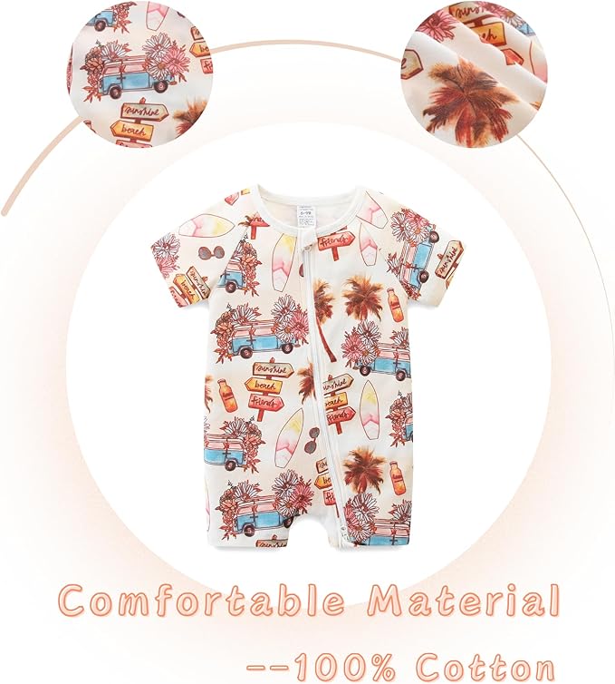 Unisex Summer Trendy 2-Pack Rompers Short Sleeve Zipped Bodysuit Infant Cotton Outfits