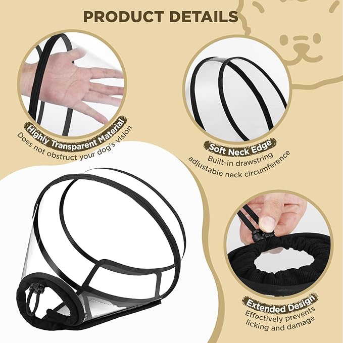 Dog Cone Collar for After Surgery,Transparent Dog Cones Alternative for Small Large Medium Size Dogs,Adjustable Depth Pet Recovery Collars,Elizabethan Collar for Dogs Stop Licking Wound(XXXL)