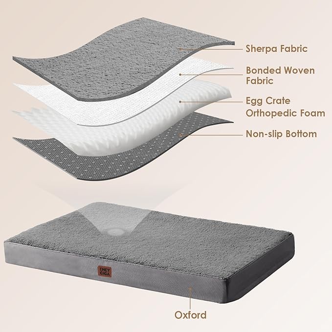 EHEYCIGA Orthopedic Foam Dog Bed, XXL, 47"L x 29"W x 3.5"Th, Light Grey