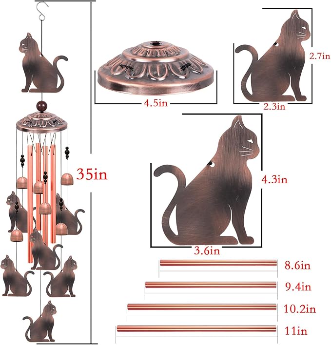 Outdoor Cat Wind Chimes, Gifts for Mom & Grandma & Family, Music Wind Catcher, Mobile Wind Bells, Memorial WindChimes, Blessing Windchime for Garden/Home/Balcony/Lawn/Yard/Indoor/Outside Decoration