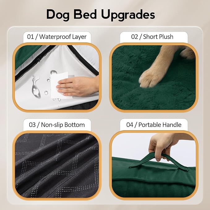 Large Orthopedic Dog Bed with Sides XXL Dog Beds with Removable Washable Cover Non-Slip Waterproof Pet Bed for Extra Large Dogs - Dark Green XXL
