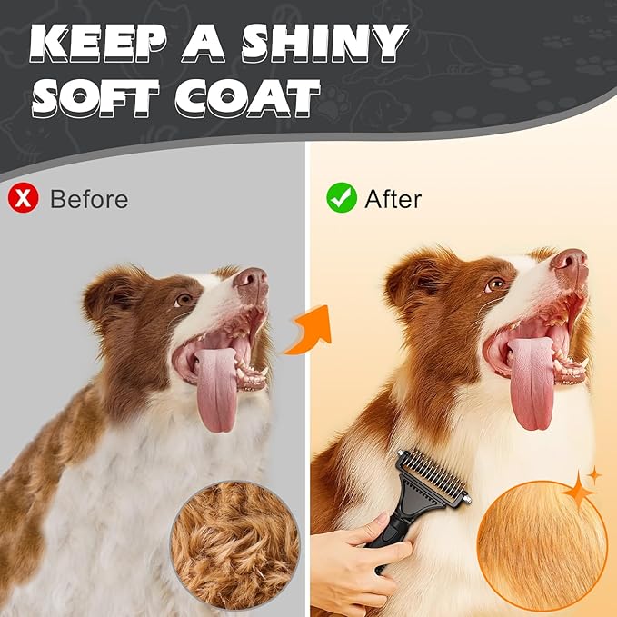3PCS Pet Grooming Rake & Metal Comb & Flea Comb for Cats and Dogs, Double-Sided Dematting Tool, Extra-Wide Deshedding Dog Brush for Long Hair to Effectively Remove Tangles, Knots and Mats (Black)