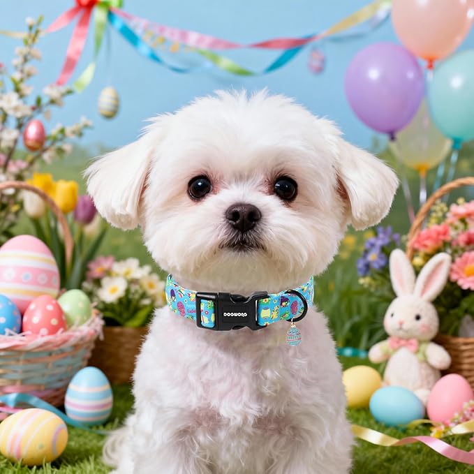 DOGWONG Easter Dog Collar, Cute Easter Egg Pet Collar Durable Holiday Girl Boy Adjustable Cotton Dog Collars with Quick Release Buckle for Puppy Small Dogs,XS Visit The Elegant Little Tail Store