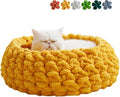 Cat Nest Bed - Premium Self Warming Handwoven Washable Extra Soft Round Cave House for Indoor Kitten & Kitty, Small & Large (Persimmon Yellow,Large)