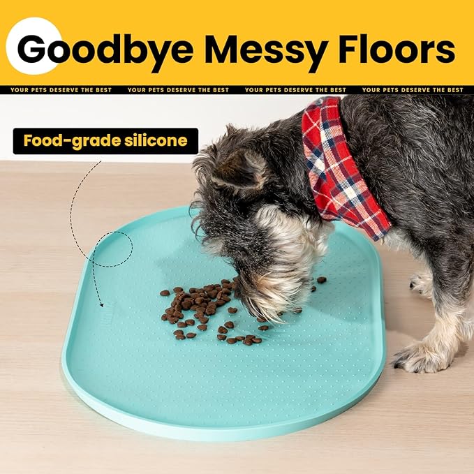 Dog Food Mat,1/2 Inch Raised Edges Cat Feeding Mat for Spill Containment,BPA-Free Silicone Pet Food Mats for Floor Waterproof,Rubber Dog Placemats for Food and Water Bowls(Turq,19"x12")