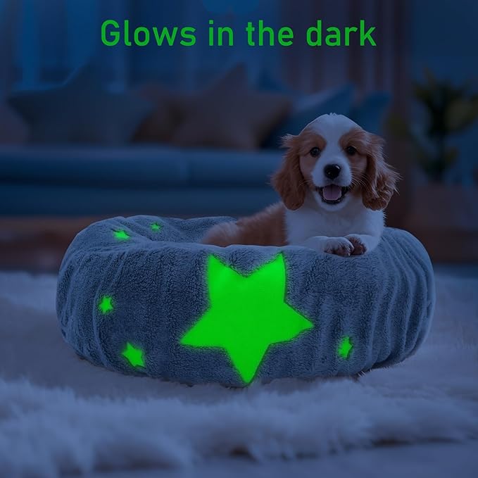 Dog Bed Covers Replacement Washable with Glow in The Dark Gray Star Pattern - Soft Velvety Fabric Protector with Elastic Edges for Small & Medium Dog Beds, 30" x 9.8"