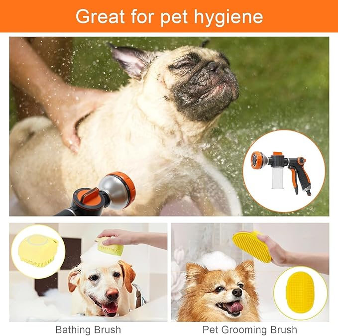 Dog Wash Hose Attachment, 8 in 1 Garden Hose Nozzle Sprayer with 4 extra connectors, Adopted in Watering Flowers, Car Wash, Dog and Horse Showering