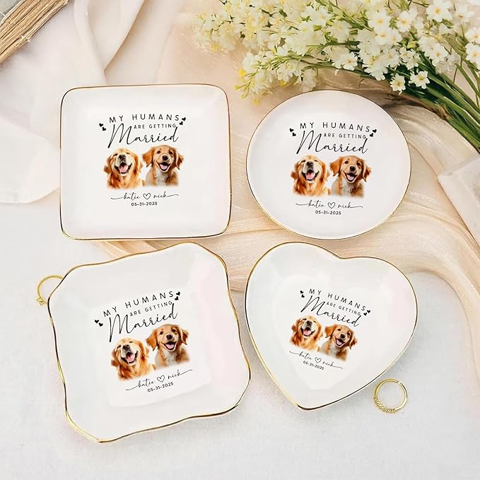 Custom Pet Portrait Watercolor Ring Dish, My Humans Are Getting Married Jewelry Tray, Ring Dish Engagement Gift for Newly Engaged Wedding Gift for Wife Her Fiance Bestie Bride To Be Newlyweds