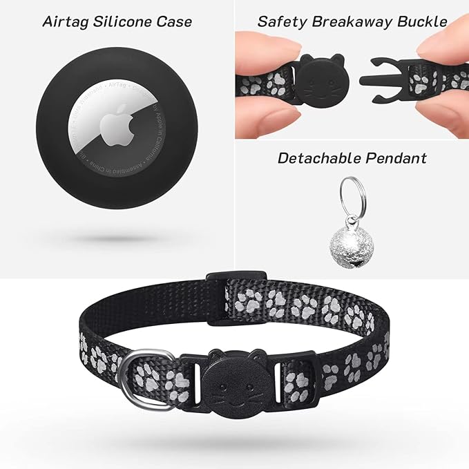2 Pack Airtag Cat Collar Breakaway with Bell,Reflective Kitten Collar with Apple Airtag Cat Collar Holder,Adjustable 7-12In,Safety Buckle for Girl Boy Cats,Pet Supplies,Accessories,Gifts (Purple)