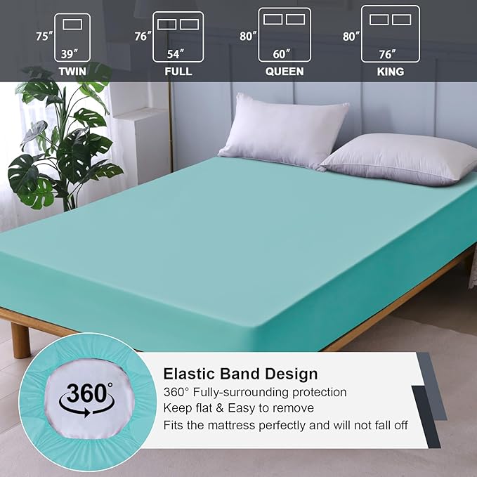 Twin Mattress Protector Waterproof, Fitted Sheet Style Breathable Mattress Cover with Deep Pocket Fits Up to 18'', Noiseless Bed Cover for Kids Adults Pets, Machine Washable (Cyan, 39'' X 75'')