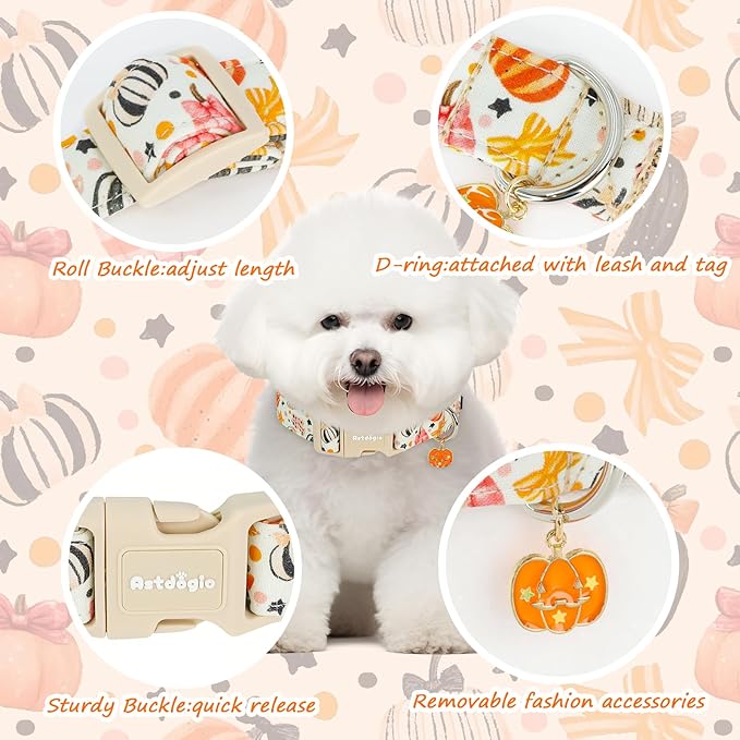 Halloween Dog Collars, Fall Dog Collar for Dogs, Fun Multi-Color Pumpkin Dog Collars for Small Dogs, Adjustable Cotton Small Dog Collar Puppy Collar for Halloween & Thanksgiving