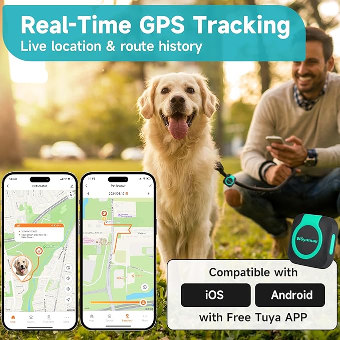 GPS Tracker for Dogs and Cats, Mini Cat & Dog GPS Tracker with Health Monitor and GPS Dog Fence, Waterproof GPS Pet Tracker, Works with Any Collar (Android and iOS Universal)