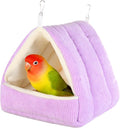 Winter Warm Bird Bed for Cage with Soft Plush Hanging Hammock & Hut Tent, Hideaway Sleeping Nest for Budgies, Cockatiels, Small Animals, and Guinea Pig Hideouts (Purple, S)