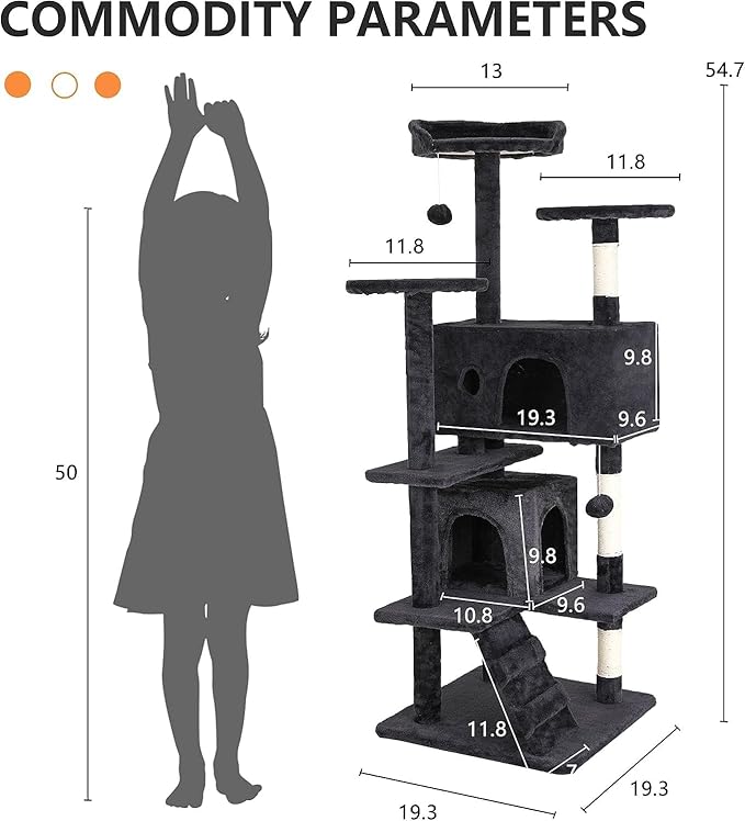 Bigacc 54in Cat Tree Tower, Multi-Level Cat Furniture Activity Center with Cat Scratching Posts Stand House for Indoor Cats, Cat Condo with Cat Furniture Activity Center for Cats Kitten, Dark Gray