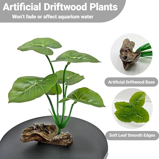 Silk Aquarium Plants Betta Fish Tanks Decor 6-in Soft Aquarium Decorations Fish Tanks Plants Leaf Hammock, Artificial Aquarium Plant Fish Tank Decorations Accessories Goldfish Reptile Plants Driftwood