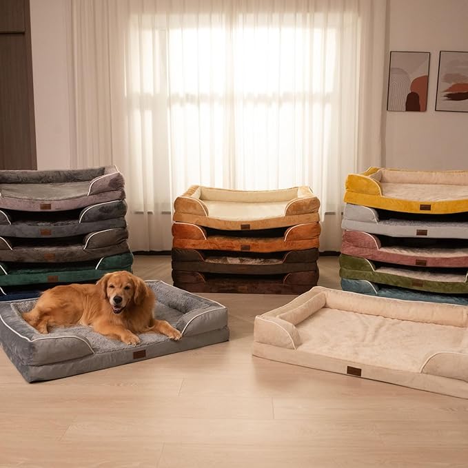 Comfort Expression Orthopedic Dog Bed for Medium Dogs 30x20 Inch, Waterproof Egg Crate Foam Medium Pet Bed with Removable Bolsters, Dog Couch with Washable Cover & Non-Slip Bottom, Light Brown
