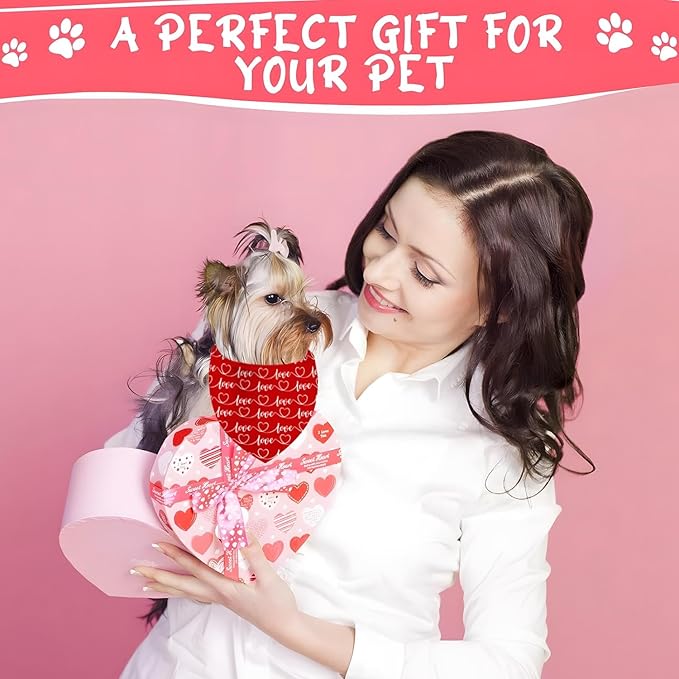 Heart Dog Bandanas 2 Pack, Mother’s Day Dog Bandanas, Triangle Reversible Love Pet Scarf for Boy and Girl, Premium Durable Fabric, Holiday Bandana for Small and Medium Dogs
