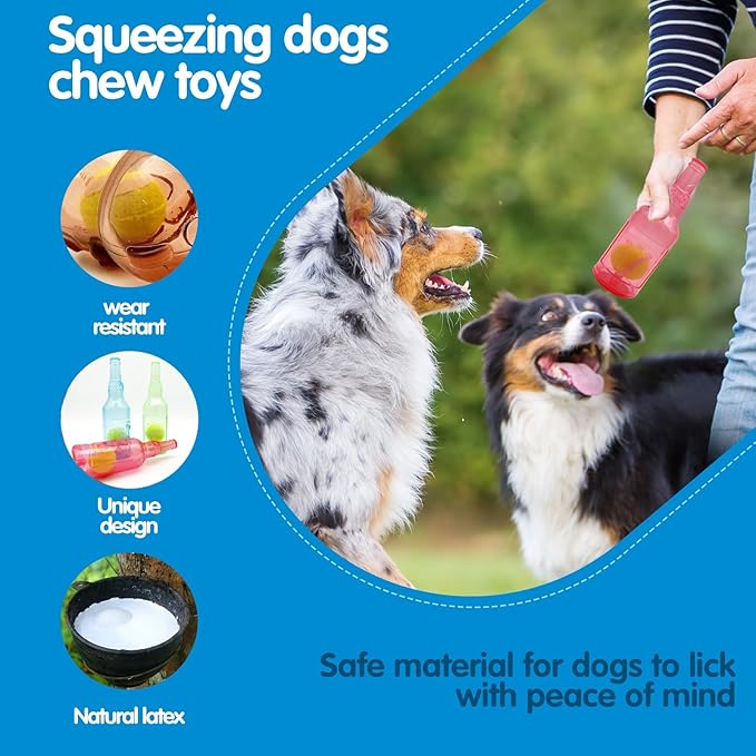 Tennis Ball in Bottle Dog Toy [2025 New Upgrade] Reinforced and Thickened Rubber Bottle Dog Chew Toy with Ball Squeaky Fetch Toy Tough (Yellow, Large)