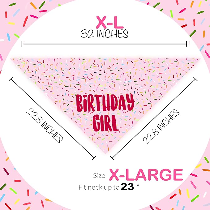 Birthday Girl Dog Bandanas 1 Pack, Pink Dog Scarfs for Girl, HBD Pet Scarves for Birthday Party Decoration for Large and Extra Large Dogs (Pink, X-Large)