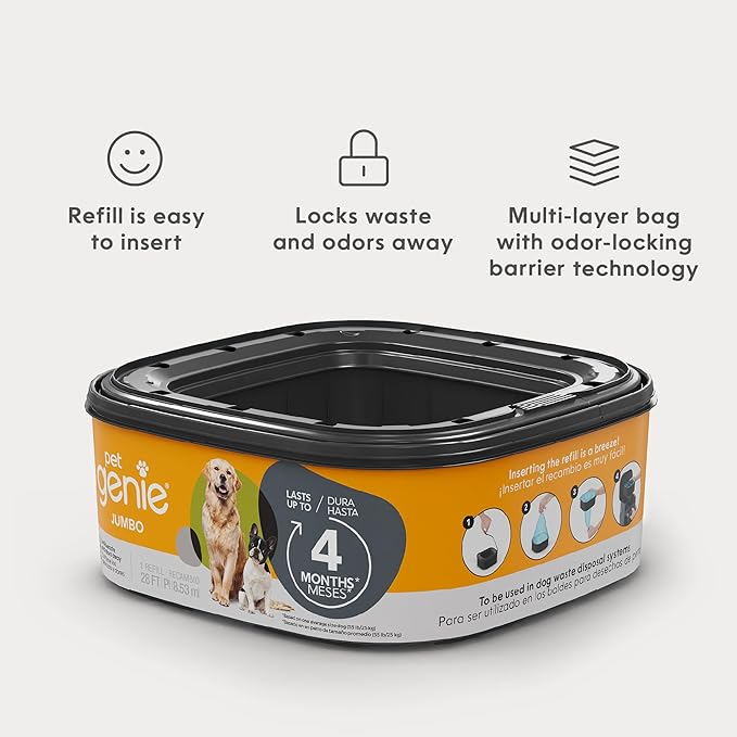 Pet Genie – Jumbo refill – Up to 4 months of supply - Ultimate odor control dog poop bags,(Pack of 6)
