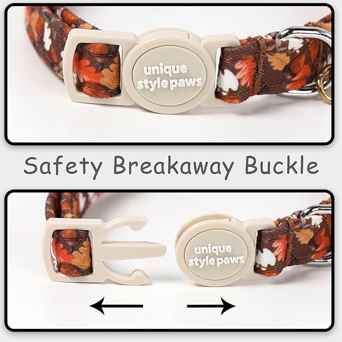 Unique style paws 2 Pack Autumn Halloween Kitten Collar Breakaway with Bell&Pendant, Adjustable Safety Bee Daisy Maple Leaf Cat Cotton Collar for Girl Boy Cat and Small Pet