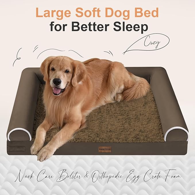 Large Dog Bed Orthopedic Washable: Beds Bolster XL Bed Large Big Dogs Egg Crate Foam Couch Sofa Waterproof with Removable Cover - Dark Coffee
