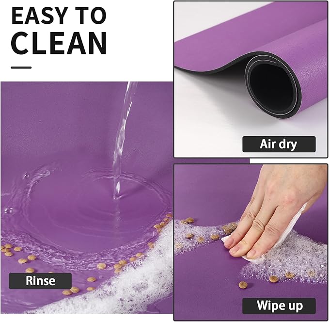 Dog Food Mat - Absorbent Cat Mat for Food and Water, No Stains Pet Feeding Bowl Mat, Easy to Clean Pet Placemats, Quick Dry Dog Water Dispenser Mat for Messy Drinkers | Paw Purple 12"x 19"