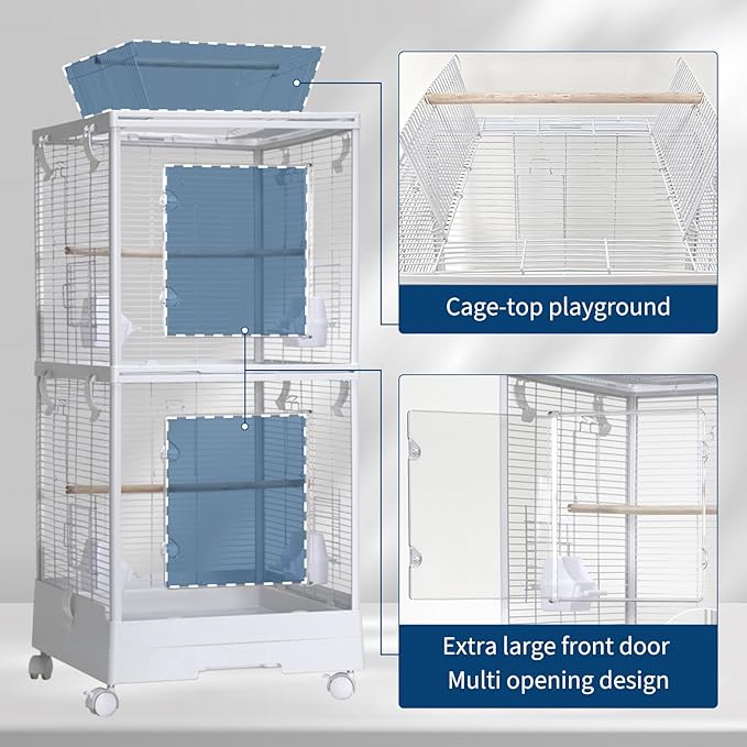 Garvee Small Bird Cage with Playground Stand, 44in White Travel Bird Cage for Parrot, 2-Level Acrylic Parrot Carrier for Medium Small Bird