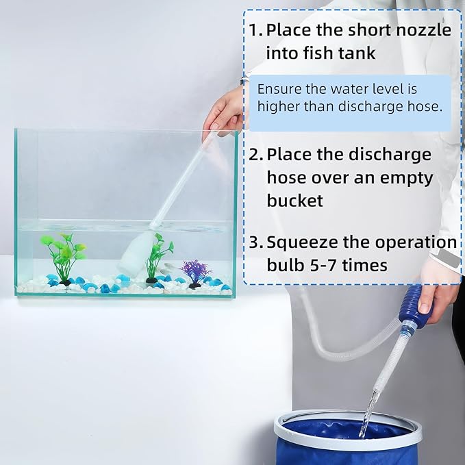 AQUANEAT Aquarium Vacuum Siphon, Fish Tank Water Changer, Gravel Cleaner, Hand Pump